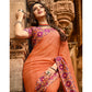 Orange Printed Georgette Saree With Lace Border