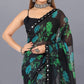 Black Floral Printed Georgette Saree With Lace Border