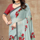 Grey Floral Printed Georgette Saree With Lace Border