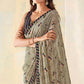 Dark Tan Geometric Printed Georgette Saree With Lace Border