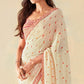 Cream Woven With Digital Printed Georgette Saree