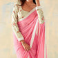 Light Pink Foil Printed Georgette Saree With Embroidered Border