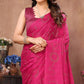 Rani Pink Mukaish With Foil Printed Silk Saree With Tassels