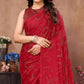 Red Mukaish Work Silk Saree With Tassels