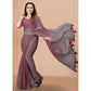 Mauve Striped Woven Art Silk Saree With Tassels