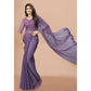 Purple Striped Woven Art Silk Saree With Tassels