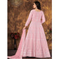 Pink Floral Embroidered Net Semi Stitched Anarkali Suit