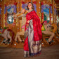 Red Ikkat Handwoven Art Silk Saree With Tassels