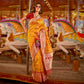 Mustard Ikkat Handwoven Art Silk Saree With Tassels