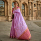 Lavender Floral Woven Art Silk Saree With Tassels