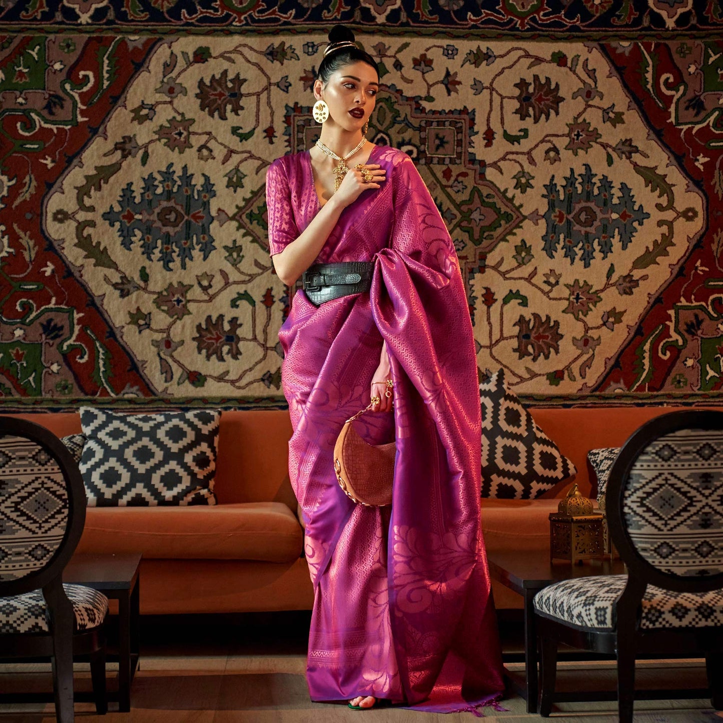 Magenta Purple Woven Art Silk Saree With Tassels