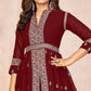 Maroon Floral Embroidered Front Slit Semi Stitched Georgette Anarkali Suit