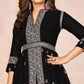 Black Floral Embroidered Front Slit Semi Stitched Georgette Anarkali Suit