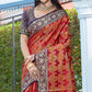 Red Floral Woven Art Silk Saree