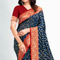 Navy Blue Woven Banarasi Silk Saree With Tassels