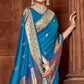 Blue Woven Paithani Banarasi Silk Saree With Tassels