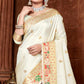 Cream Woven Paithani Banarasi Silk Saree With Tassels