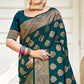 Teal Floral Woven Banarasi Silk Saree