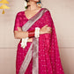 Pink Foil Printed With Woven Border Georgette Saree