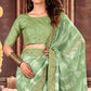 Pista Green Striped Printed Georgette Saree