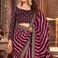 Wine Striped Printed Georgette Saree