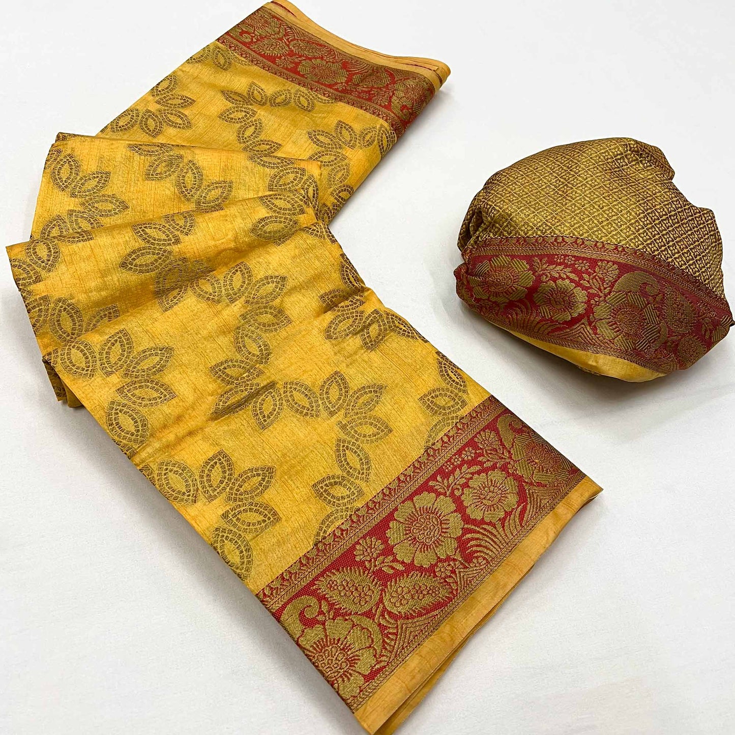 Yellow Floral Woven Art Sill Saree