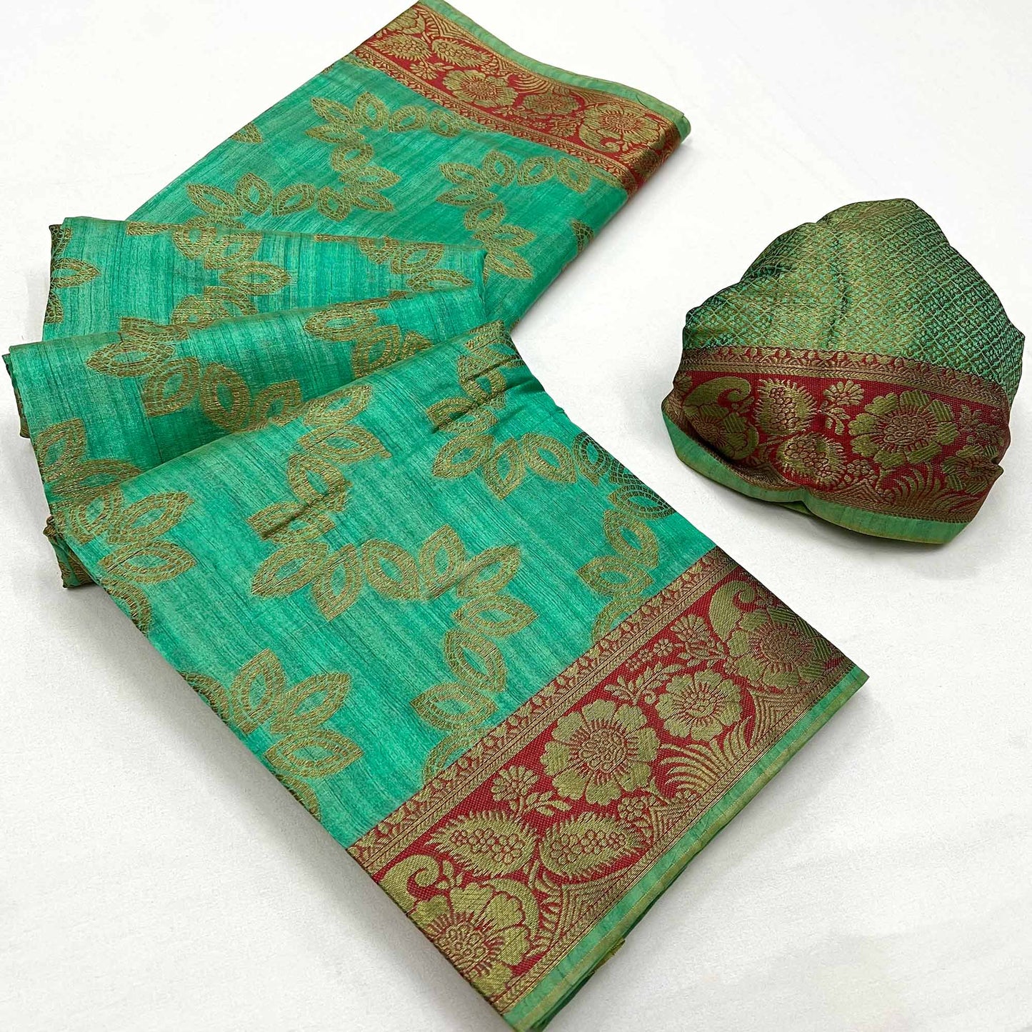 Rama Green Floral Woven Art Sill Saree