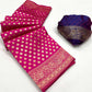 Rani Pink Floral Woven Banarasi Silk Saree