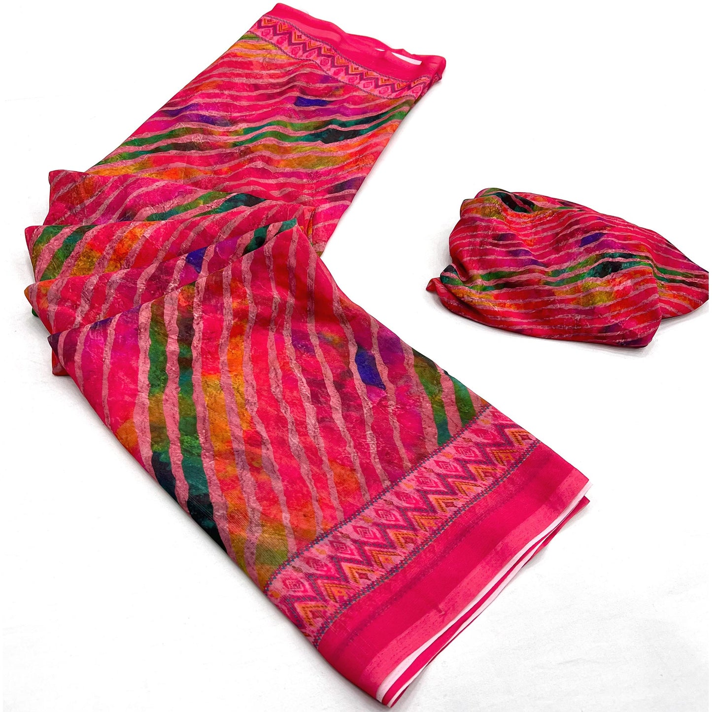 Rani Pink Digital Printed Georgette Saree