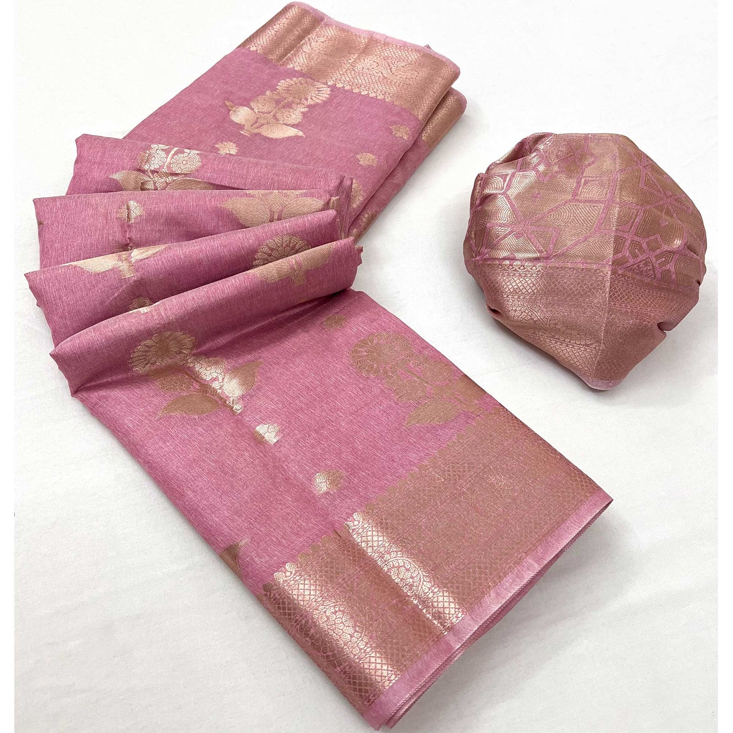 Pink Floral Woven Georgette Saree