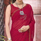 Red Foil Printed With Swarovski Work Chiffon Saree