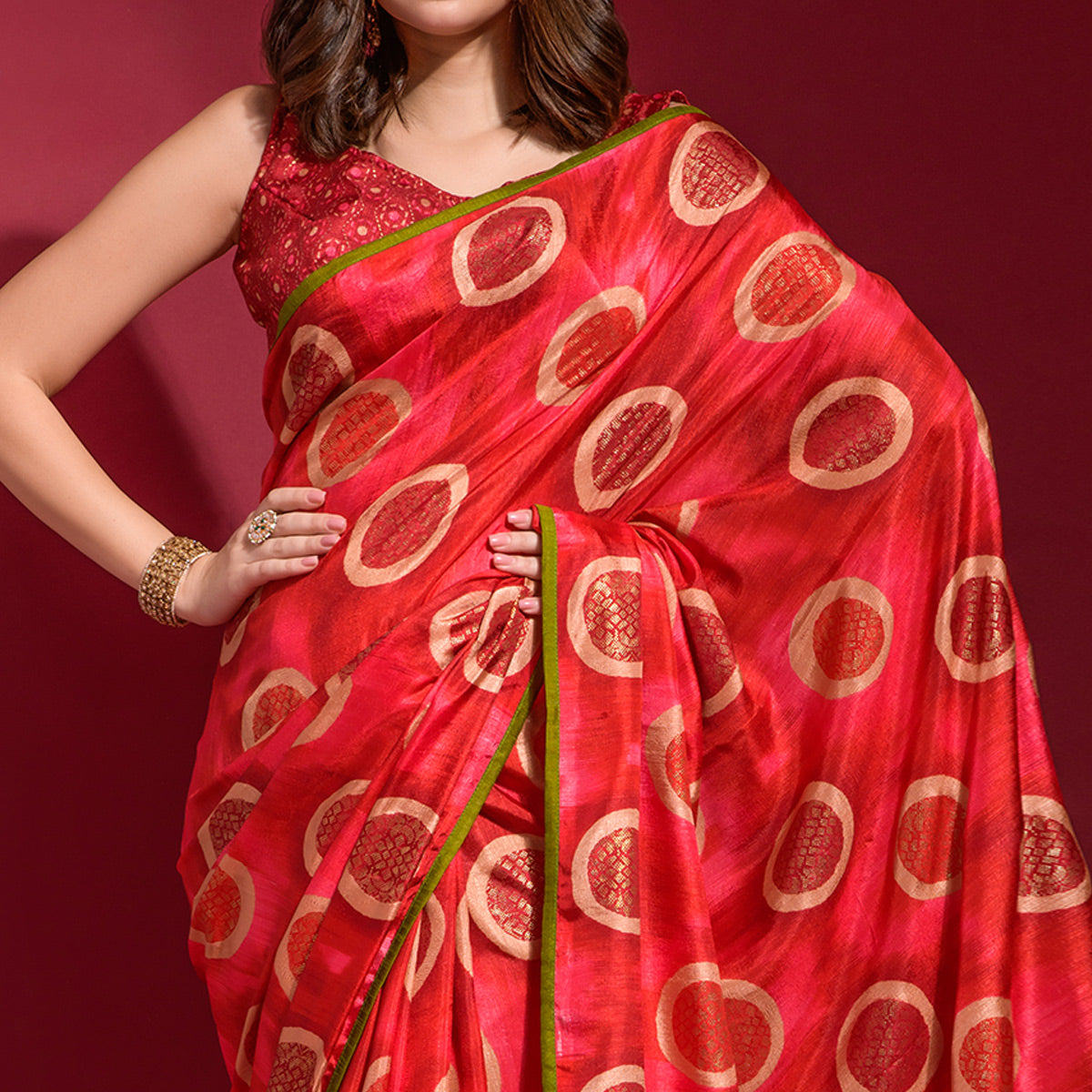 Red Foil Printed Art Silk Saree