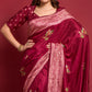 Magenta Floral Foil Printed Art Silk Saree