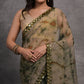 Green Printed With Mirror Work Georgette Saree