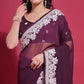 Wine Embroidered Georgette Saree