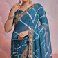 Teal  Printed With Embroidered Border Georgette Saree