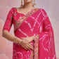 Pink  Printed With Embroidered Border Georgette Saree