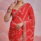 Red  Printed With Embroidered Border Georgette Saree