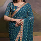 Teal Bandhej Printed Georgette Saree With Tassels