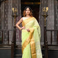 Very Much Indian VMI Exclusive Designer! Handloom Cotton Silk Saree With Broad Golden Border~ Lush Green