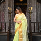 Very Much Indian VMI Exclusive Designer! Handloom Cotton Silk Saree With Broad Golden Border~ Lush Green