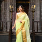 Very Much Indian VMI Exclusive Designer! Handloom Cotton Silk Saree With Broad Golden Border~ Lush Green