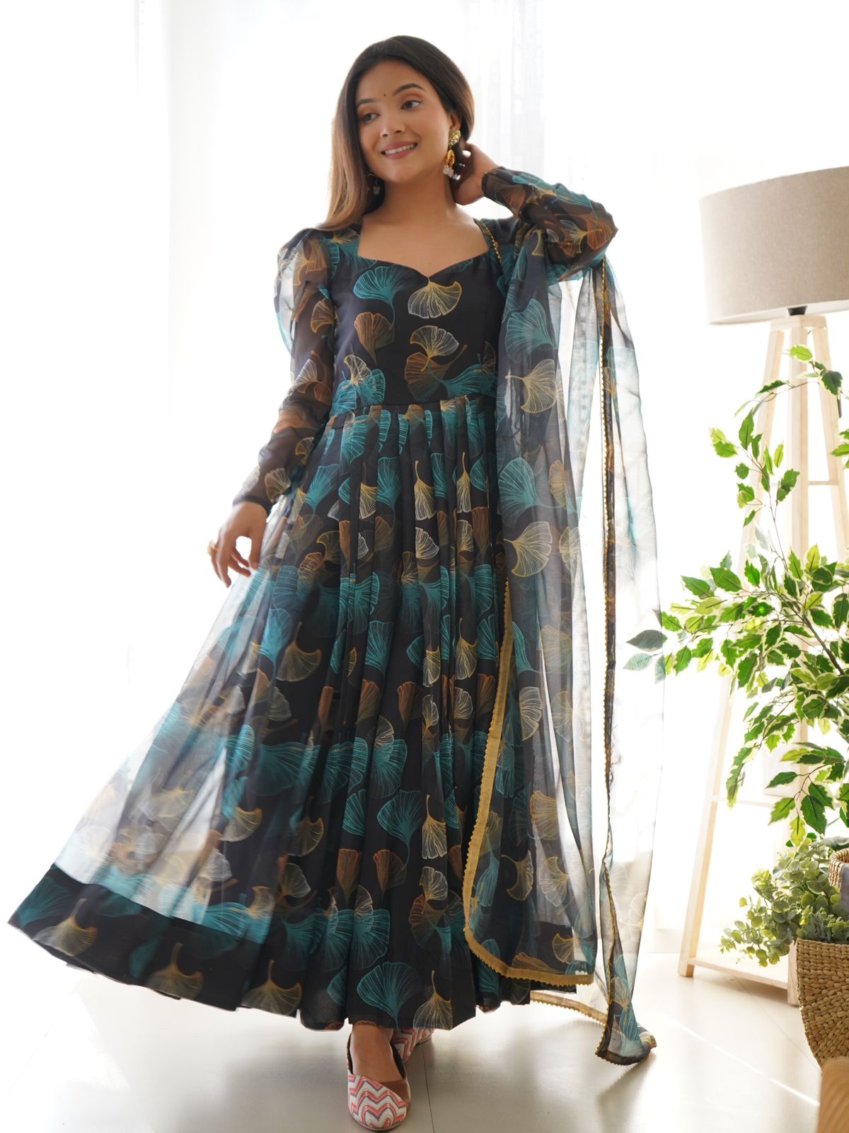 New Arrivals Enchanting Organza Taby Silk Gown with Digital Print