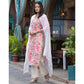 White & Pink Floral Angrakha Style Pure Cotton Suit With Foil Print