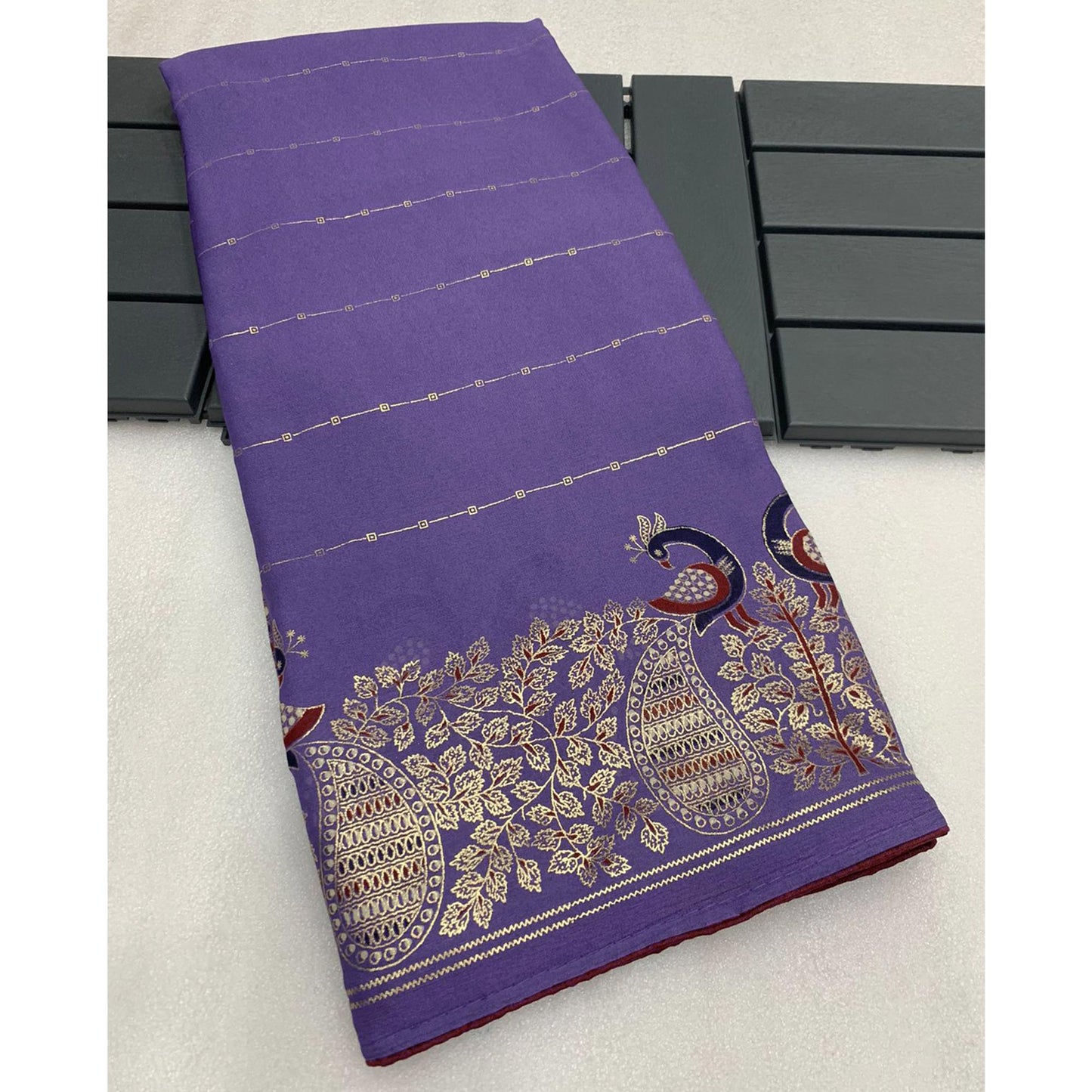 Light Purple Floral Foil Printed Georgette Saree