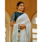 Light Blue Zari Woven Georgette Saree With Tassels