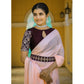 Light Peach Zari Woven Georgette Saree With Tassels