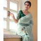 Light Sea Green Zari Woven Georgette Saree With Tassels