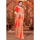 Chikoo & Orange Bandhani Printed Georgette Saree With Zari Border