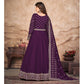 Purple Embroidered Art Silk Semi Stitched Anarkali Suit